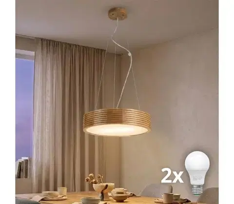 Svietidlá BRILAGI - LED luster na lanku CARVALHO MODERN 2xE27/60W/230V, dub, priemer 37,5 cm 8590828039389