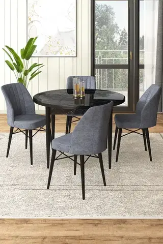 Jedálenské sety Dining Table & Chairs Set (5 Pieces) Rox - Black Marble, Fume