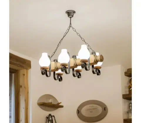 Svietidlá BRILAGI - Luster na reťazi RUSTIC 6xE14/40W/230V buk EX-01026
