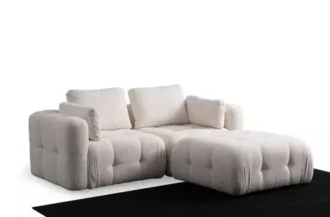Sedacie súpravy Rohová sedacia súprava / Rohová pohovka Amaris 2 Seater With Pouffe -White