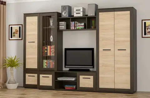Obývacie steny NOKA elegantná obývacia stena, wenge, dub sonoma