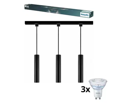 Svietidlá Philips-LED stmievateľný luster na lanku v lištovom systéme EASYLINK 3xGU10/6,2W/230V 1m čierna P7614+3xP4914