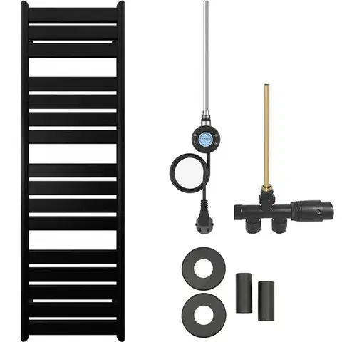 Doplnky do kúpeľne CERANO - Kúpeľňový radiátorový set Arturo - kombinované vykurovanie, wifi tyč - bočné jednobodové pripojenie - 600W - čierna matná - 1600x500 mm CER-663667