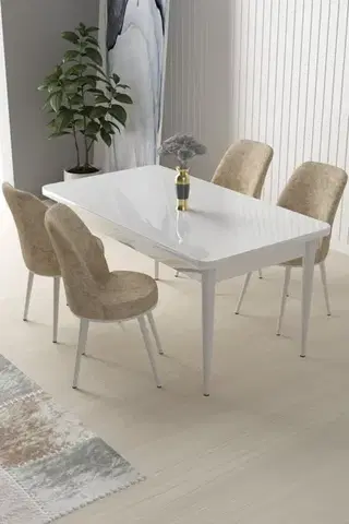 Jedálenské sety Dining Table & Chairs Set (5 Pieces) Nil - White, Cream