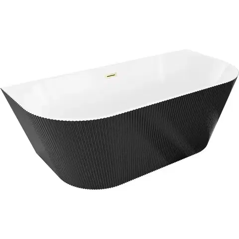 Vane MEXEN/S - Oris voľne stojaca vaňa nástenná reliéf 150 x 75, biela/čierna, sifón a prepad zlatá kartáčovaná 52871507575-55
