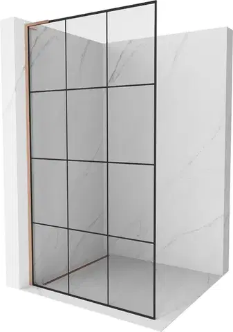 Sprchové dvere MEXEN/S - Kioto L Sprchová zástena WALK-IN 100 x 200, čierny vzor, meď kartáčovaná 800-100-103-65-77