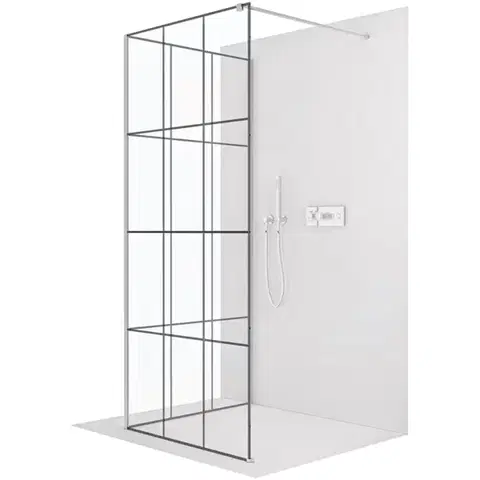 Sprchovacie kúty CERANO - Sprchová zástěna Walk-in Onyx Corner Cube L/P - 8 mm - hranatá vzpěra - chrom, industriální sklo - 140x120x200  CER-8050BD714174