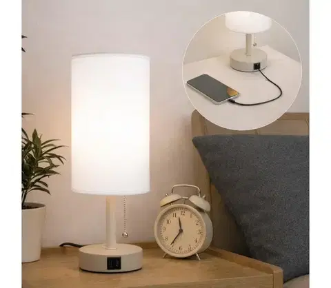 Lampy BRILAGI - Stolová lampa s USB portom TABLON 1xE27/25W/230V béžová/biela BG3668+BG3680