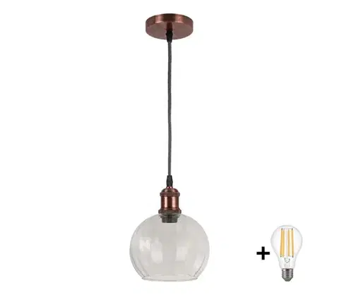 Svietidlá BRILAGI - LED luster na lanku RETRO GLASS 1xE27/60W/230V pr. 25 cm medená/priehľadná NSTK7491+AI0179