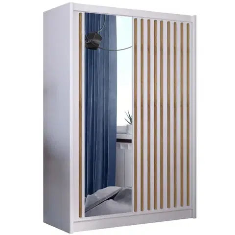 Šatníkové skrine Skriňa Ladder 150 biela/lamely dub craft