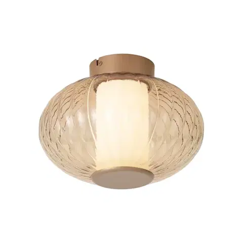 Stropné osvetlenie Design Ceiling Lamp Brass 28cm with Amber Glass Incl. LED 3-Step Dimmable - Margherite