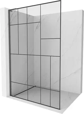 Sprchové dvere MEXEN/S - Kioto L Sprchová zástena WALK-IN 80 x 200, čierny vzor, grafit metal 800-080-103-95-78