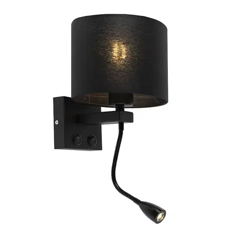 Lampy Moderná nástenná lampa čierna s čiernym tienidlom - Brescia