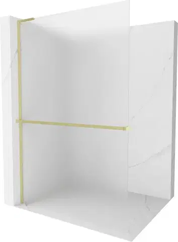 Sprchové dvere MEXEN/S - Kioto+ L Sprchová zástena WALK-IN s poličkou a držiakom uterákov 100 x 200, dekor, zlatá kartáčovaná 800-100-123-55-30