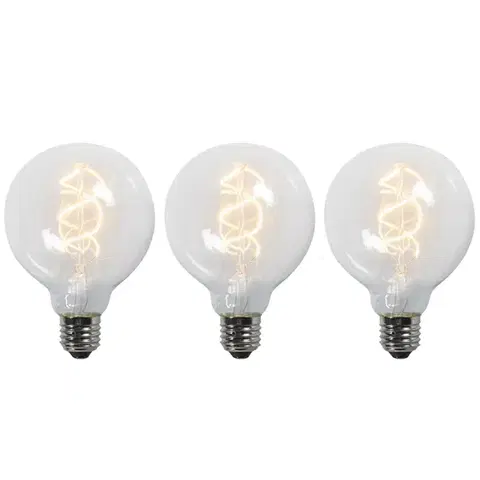 LED osvetlenie Sada 3 LED žiaroviek E27 s krúteným vláknom G95 priehľadné 5W 400lm 2200K