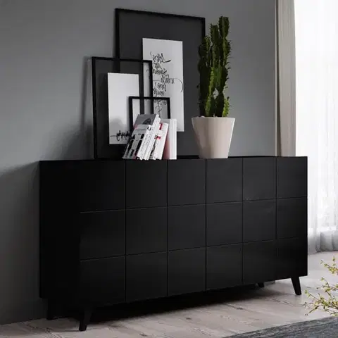 Komody CAMA MEBLE Reja KOM2D dvojdverová komoda čierny lesk