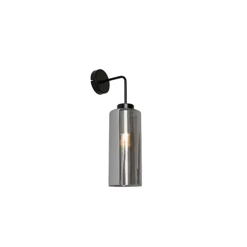 Nástenné osvetlenie Art Deco nástenná lampa čierna s dymovým sklom - Laura
