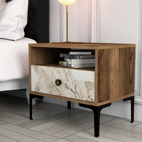 Nočné stolíky Nočný stolík Lizbon 531 - Walnut, White