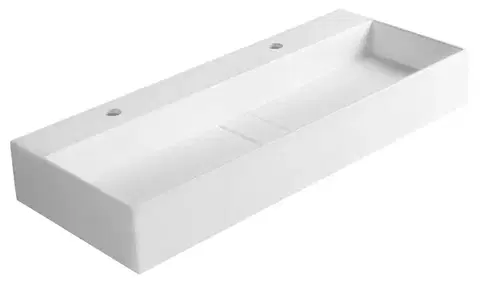 Umývadlá SAPHO - CUBIS umývadlo, liatý mramor, 100x40cm, dva otvory pre batériu, biela CU100-2