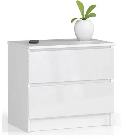 Nočné stolíky Dizajnový nočný stolík KARIN60, biely / biely lesk