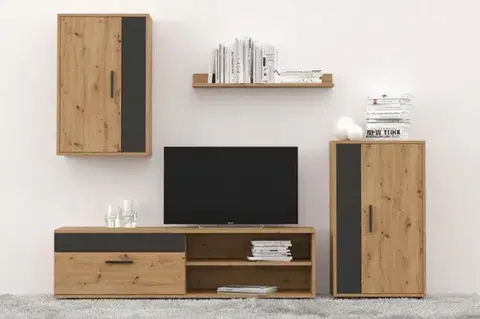 Obývacie steny BOTARE MINI obývacia stena, dub Artisan/čierna