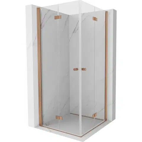 Sprchovacie kúty MEXEN/S - Mist-F Duo sprchovací kút skladacie dvere 100 x 100, transparent, meď kartáčovaná 8A6-100L-100P-65-00