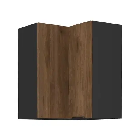 Kuchynské horné skrinky KONDELA Menzo 60x60 GN-72 2F horná rohová kuchynská skrinka čierna / orech