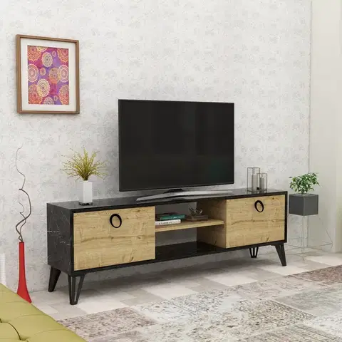 TV stolíky FLORIDA televízny stolík na nožičkách, dub / čierna