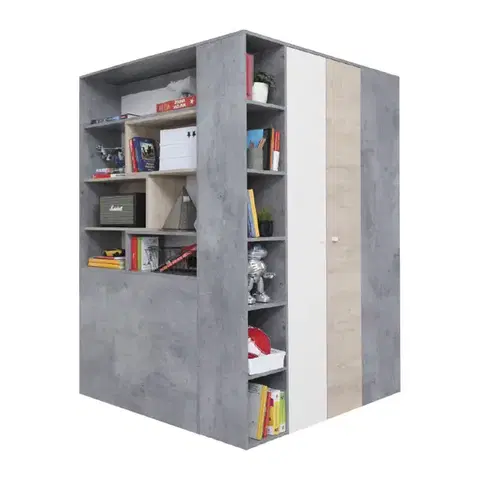 Šatníkové skrine Meblar  Šatníková skriňa SIGMA SI1 L/P Farba: beton/biela/dub
