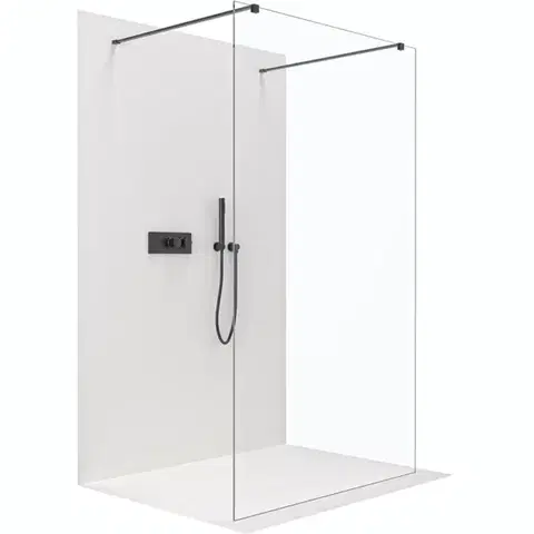 Sprchové dvere CERANO - Sprchová zástena Walk-in Onyx Duo Ľ/P - 8 mm - hranatá vzpera - čierna matná, transparentné sklo - 160x200 CER-8050BD2027