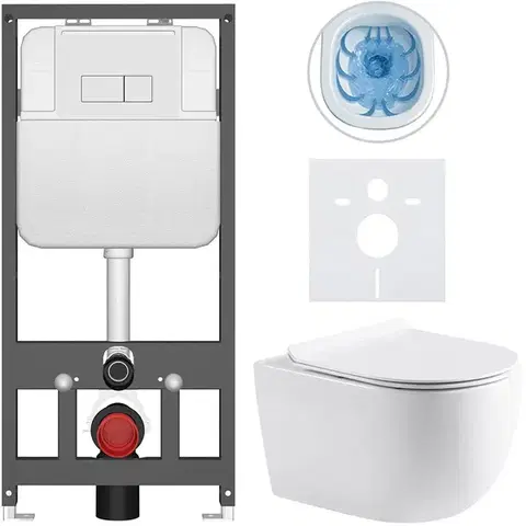 Záchody CERANO - Kompletný WC set Basic/Felci - biela lesklá - WC tlačidlo Modulo/Biela - závesné - predstenová inštalácia - 53x37 CER-8050BD86093