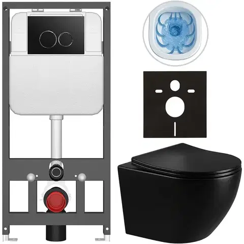 Záchody CERANO - Kompletný WC set Basic/Cesso - čierna lesklá - WC tlačidlo Dualo/Čierna - závesné - predstenová inštalácia - 49x36 CER-8050BD86293