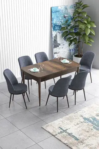 Jedálenské sety Extendable Dining Table & Chairs Set (7 Pieces) Han - Baroque, Fume