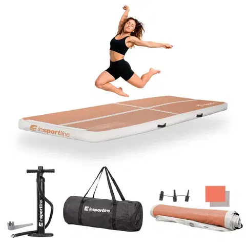 Žinenky Airtrack inSPORTline Airstunt 300x100x10 cm mocha mousse s ručnou pumpou