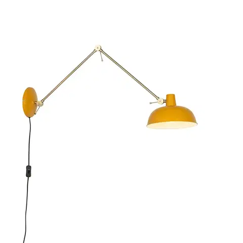 Nástenné osvetlenie Retro nástenná lampa oceľ žltá s bronzovou - Milou