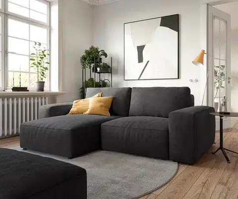 Rohové sedacie súpravy DELIFE Rohová pohovka Lanzo 230x155 cm mikrovlákno čierna variabilné ležadlo s taburetom