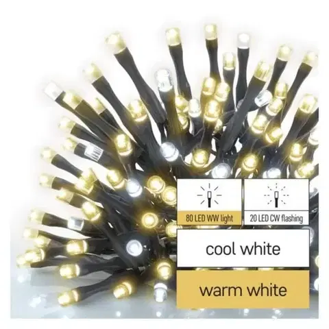 Vianočné ozdoby a dekorácie EMOS Reťaz connect 100LED 10m IP44 warm/cool white