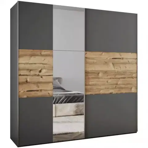 Šatníkové skrine Skriňa Bastia Lux 200 grafit/Alpský Smrek/zrkadlo