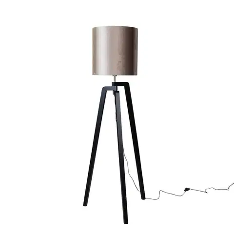 Stojace lampy Stojacia lampa čierna s tienidlom z hnedej zamatovej látky 50 cm - Puros