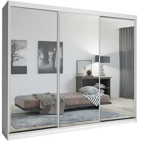 Spálňové šatníkové skrine Skriňa Lux 250 Biela + 3 x Zrkadlo