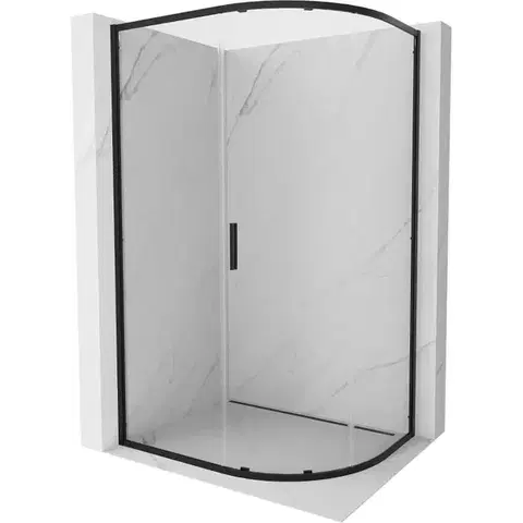 Sprchovacie kúty MEXEN/S - Exo štvrťkruhový asymetrický posuvný sprchovací kút 90 x 80, transparent, čierna 8131-090-080-70-00