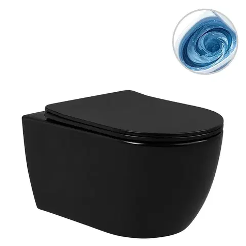 Záchody CERANO - WC závesné Felci, Vortex + Slim/UF sedátko - čierna matná - 55,5x36 CER-680366
