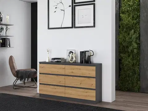 Komody a skrinky Široká komoda so zásuvkami WALMA M6 140, antracit/ dub artisan