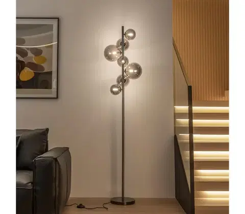 Lampy BRILAGI - LED Stojacia lampa MILLA 7xG9/3W/230V čierny chróm/dymové sklo 3010-7CS
