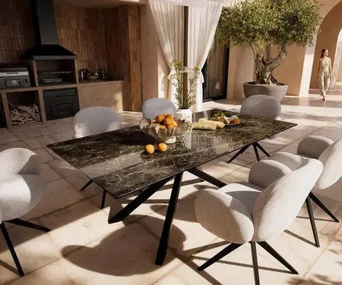 Záhradné stoly DELIFE Záhradný jedálenský stôl Edge 200x100 cm keramika Laminam® Emperador Extra Lucidato tmavohnedá krížová podstava obdĺžnik čierna