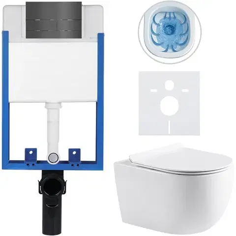 Záchody CERANO - Kompletný WC set Profi/Felci - biela lesklá - WC tlačidlo Line/Nerez - na zamurovanie - 52,5x36 CER-8050BD84327