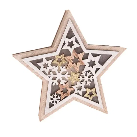Vianočné dekorácie Drevená hviezda s LED svetlom Stellar, 16 x 15 x 3 cm
