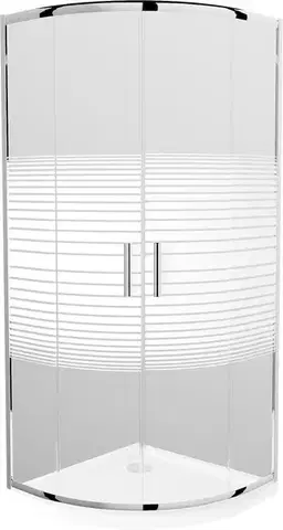 Vane MEXEN/S - Rio štvrťkruhový sprchovací kút 80 x 80, pásy, chróm + vanička so sifónom Flat, biela 863-080-080-01-20-4110