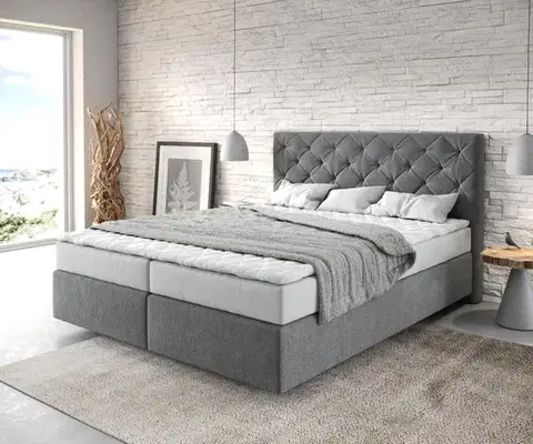 Postele Boxspring DELIFE Boxspring posteľ Dream-Great 160×200 cm mikrovlákno antracitová s matracom a topperom