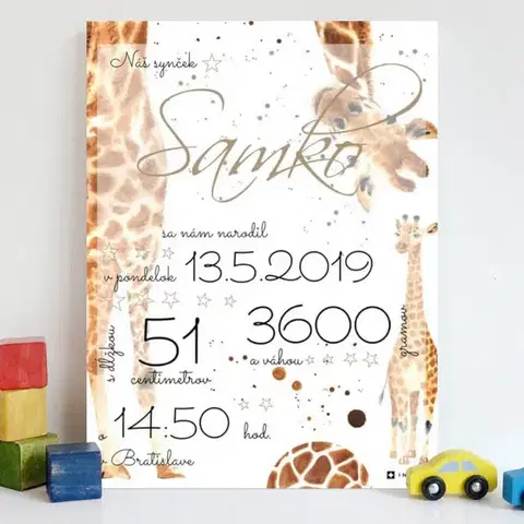 Tabuľky s venovaním (darčeky) Darček na krstiny - Tabuľka pre dieťa s údajmi o narodení